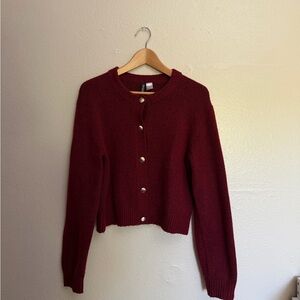 Divided Burgundy Sweater with Gold Buttons